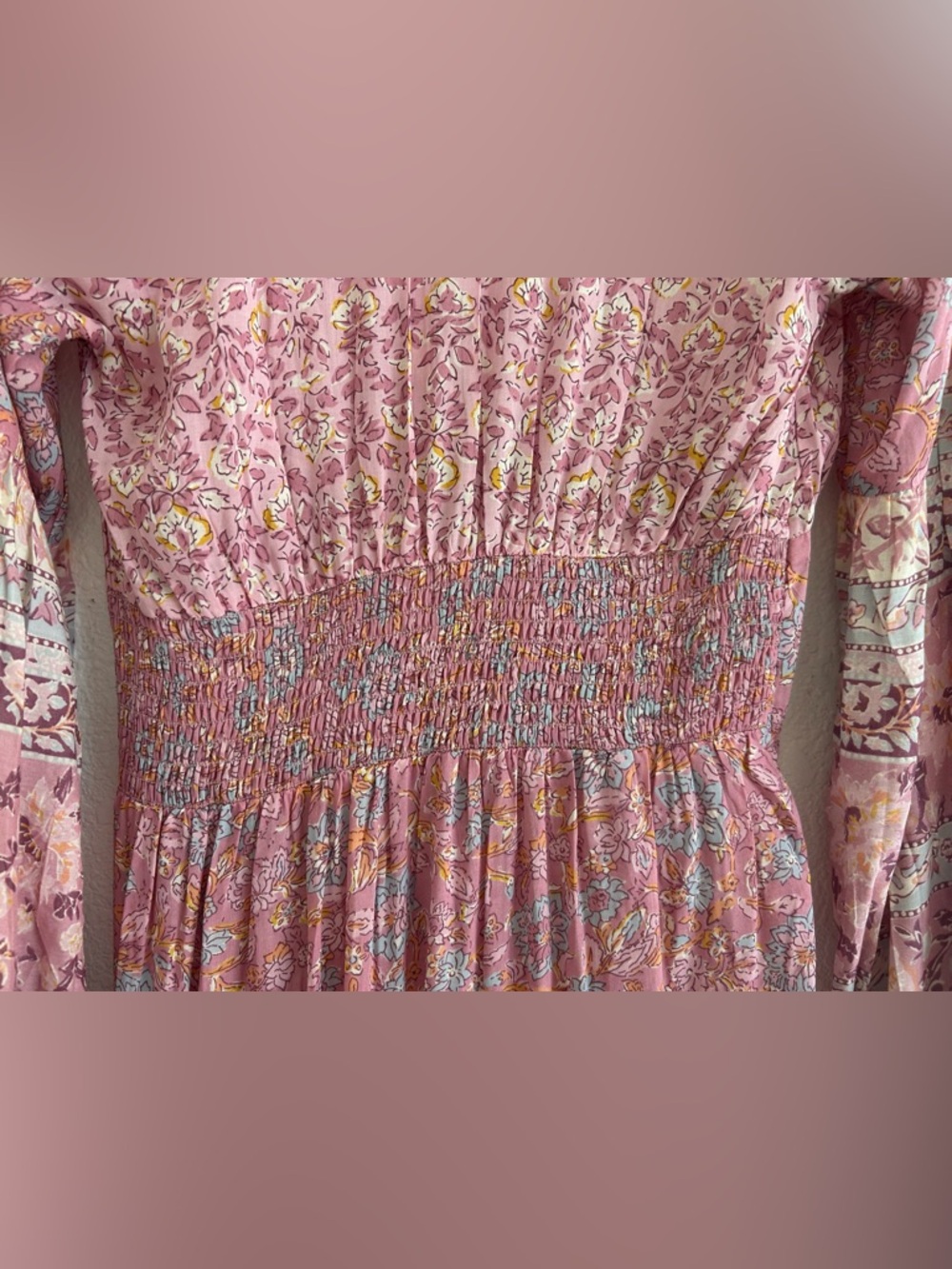 BILLABONG Cosmos Dress Size M BOHEMIAN LONG BALLOON SLEEVE DUSTY ROSE FLORAL - Picture 11 of 15